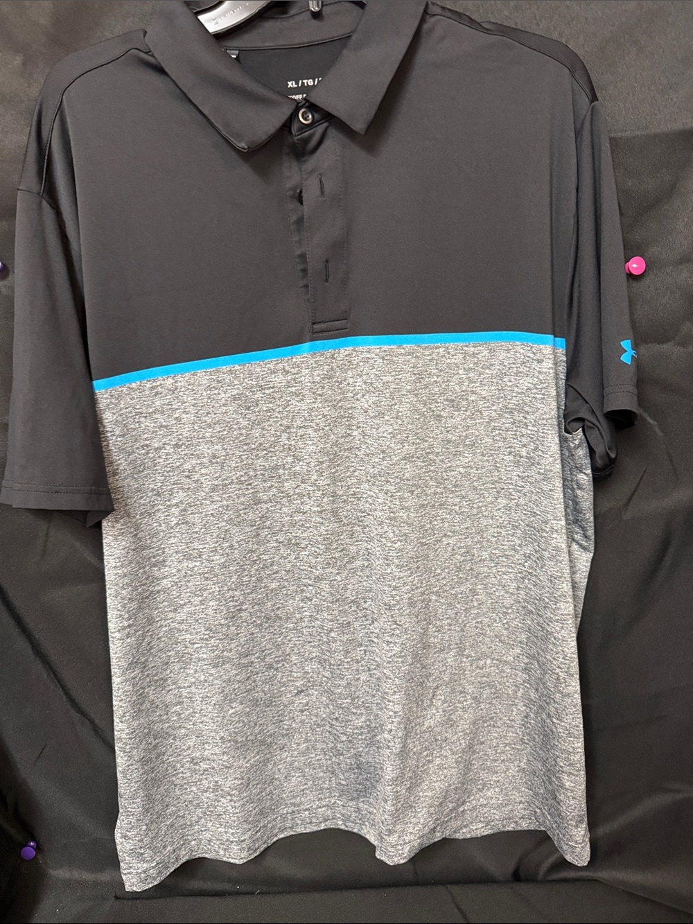 Under Armour Black & Gray Heather Polo with Blue Accent